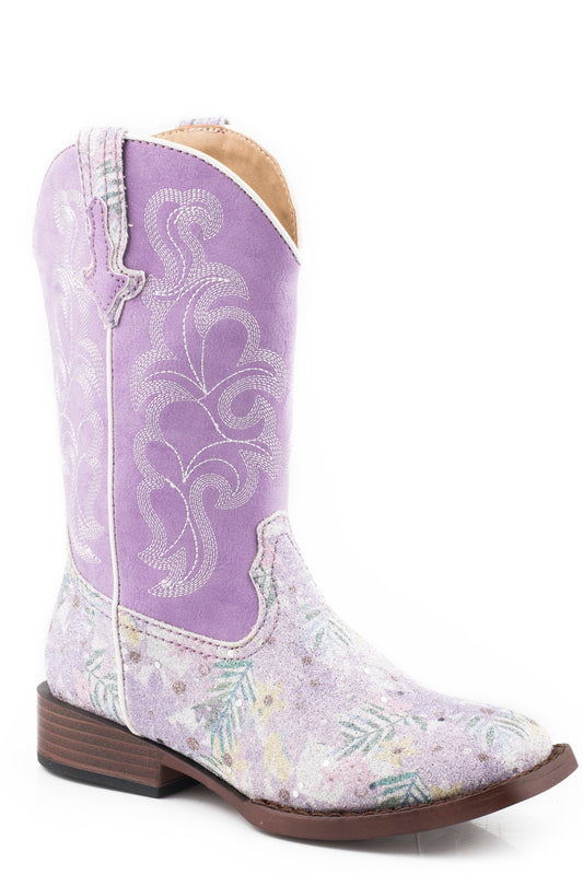 Roper Little Girls Lavender Floral Glitter Vamp - Roper