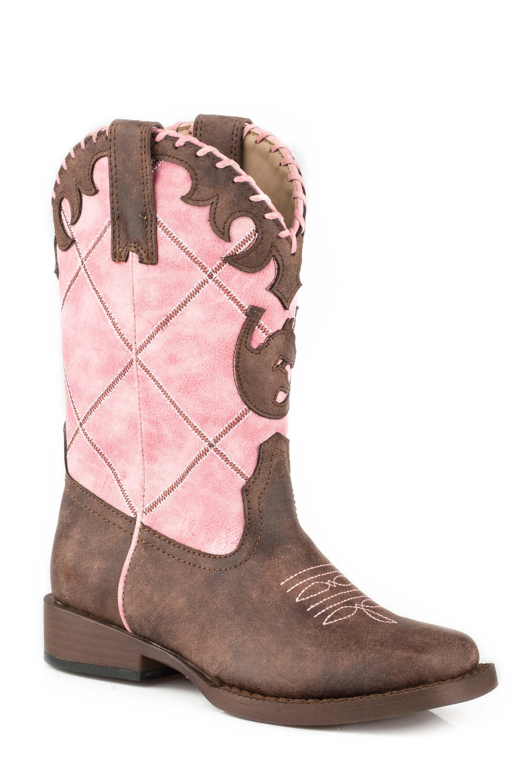 Roper Little Girls Brown And Pink Diamond Embroidery - Roper