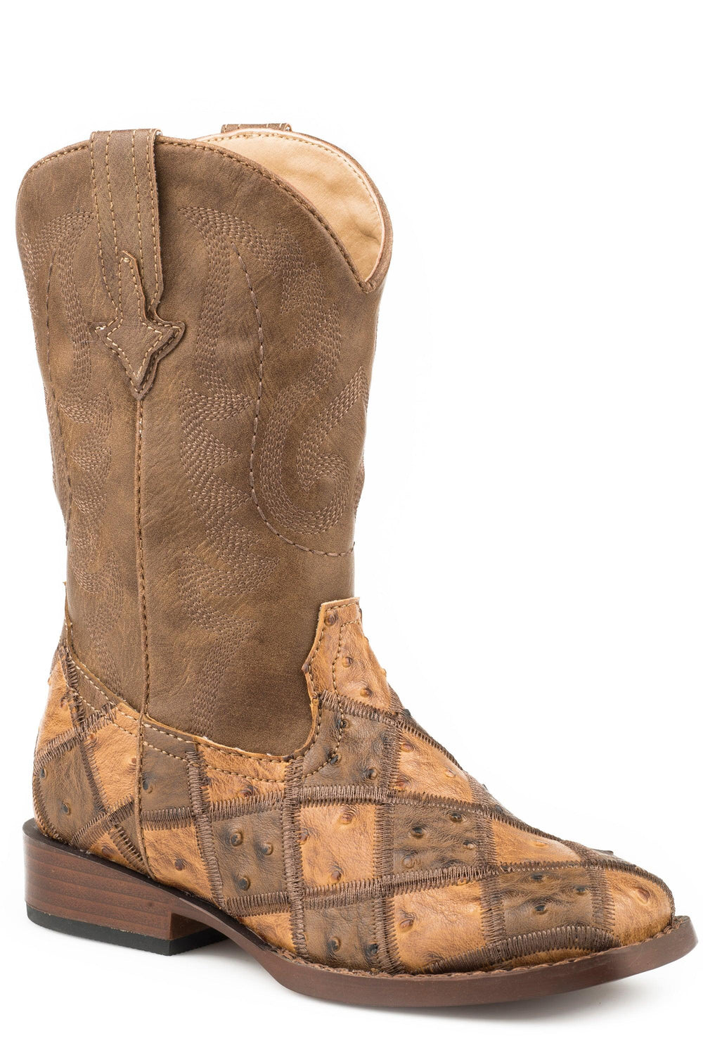 Roper Little Boys Tan And Brown Patchwork Faux Ostrich - Roper
