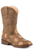 Roper Little Boys Tan And Brown Patchwork Faux Ostrich - Roper