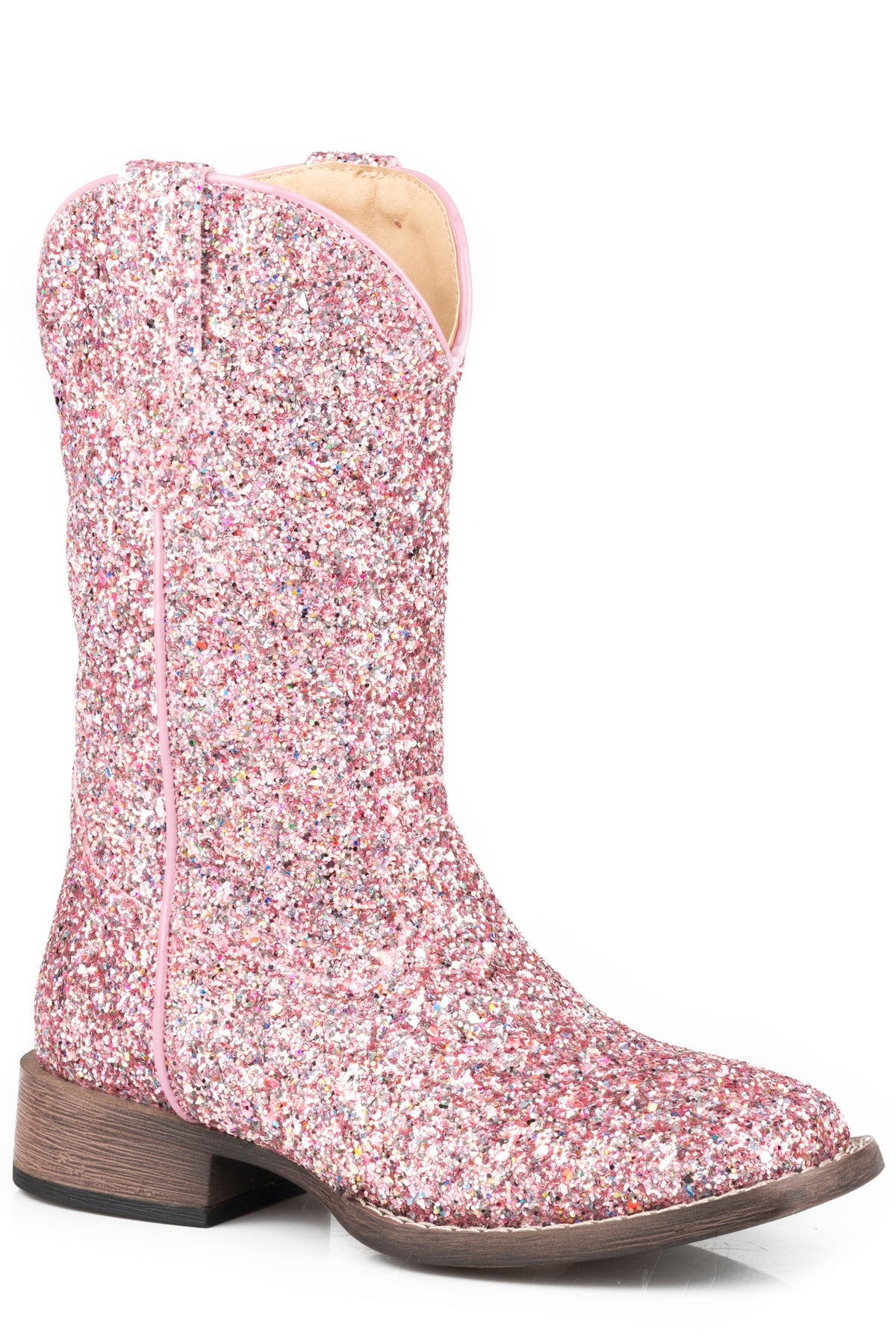 Roper Little Girls Pink Multi Glitter Vamp  Shaft Boot