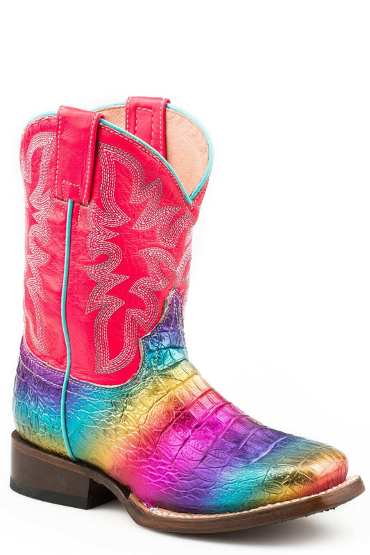 Roper Little Girls Rainbow Color Faux Caiman Sq Toe Vamp - Roper - Flyclothing LLC