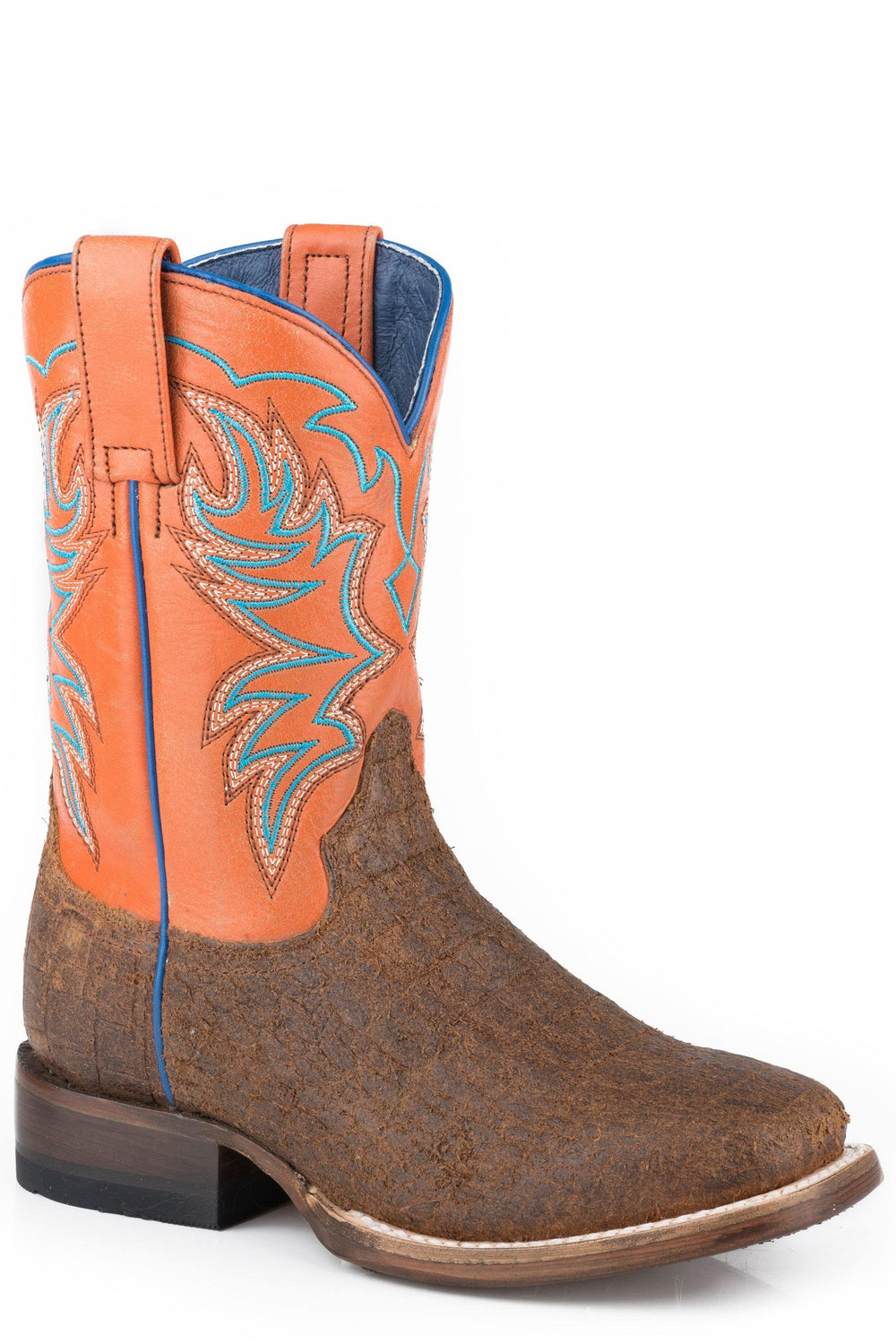 Roper Little Boys Embossed Brown Caiman Vamp Boot With Vintage Orange Leather Shaft - Roper