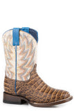 Roper Little Boys Embossed Tan Gator Leather Vamp Boot With White Embroidered Shaft - Roper