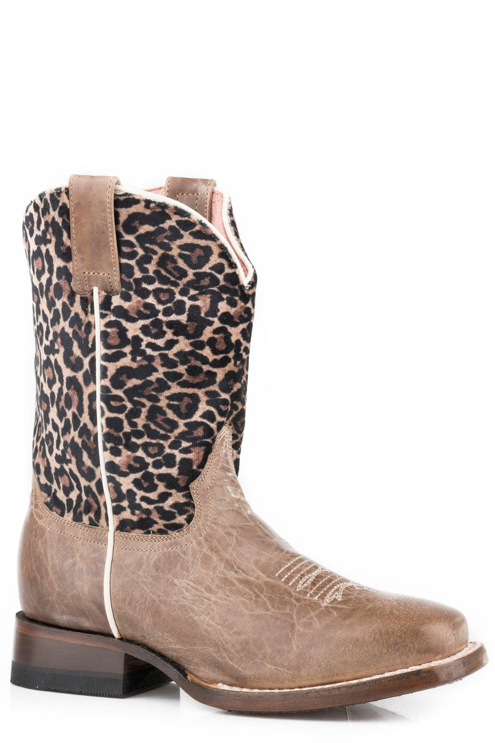Roper Little Girls Brown Leather Vamp With Cheetah Printed On Faux Brushed Shaft - Roper