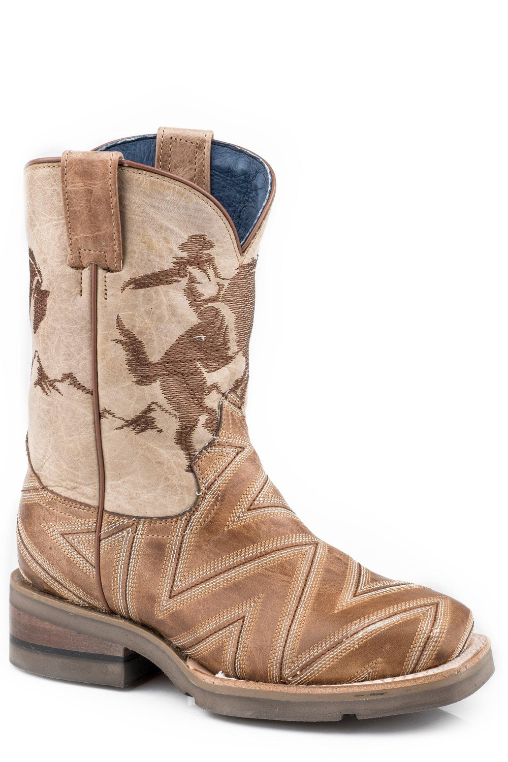 Roper Little Boys Tan Leather Vamp With Horse Rider Embroidery On Tan Shaft - Roper