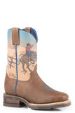 Roper Little Boys Vintage Brown Leather Vamp With Bull  Horse Rough Stock Printed Shaft - Roper