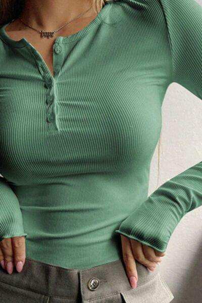 Half Button Long Sleeve T-Shirt - Trendsi - Flyclothing LLC