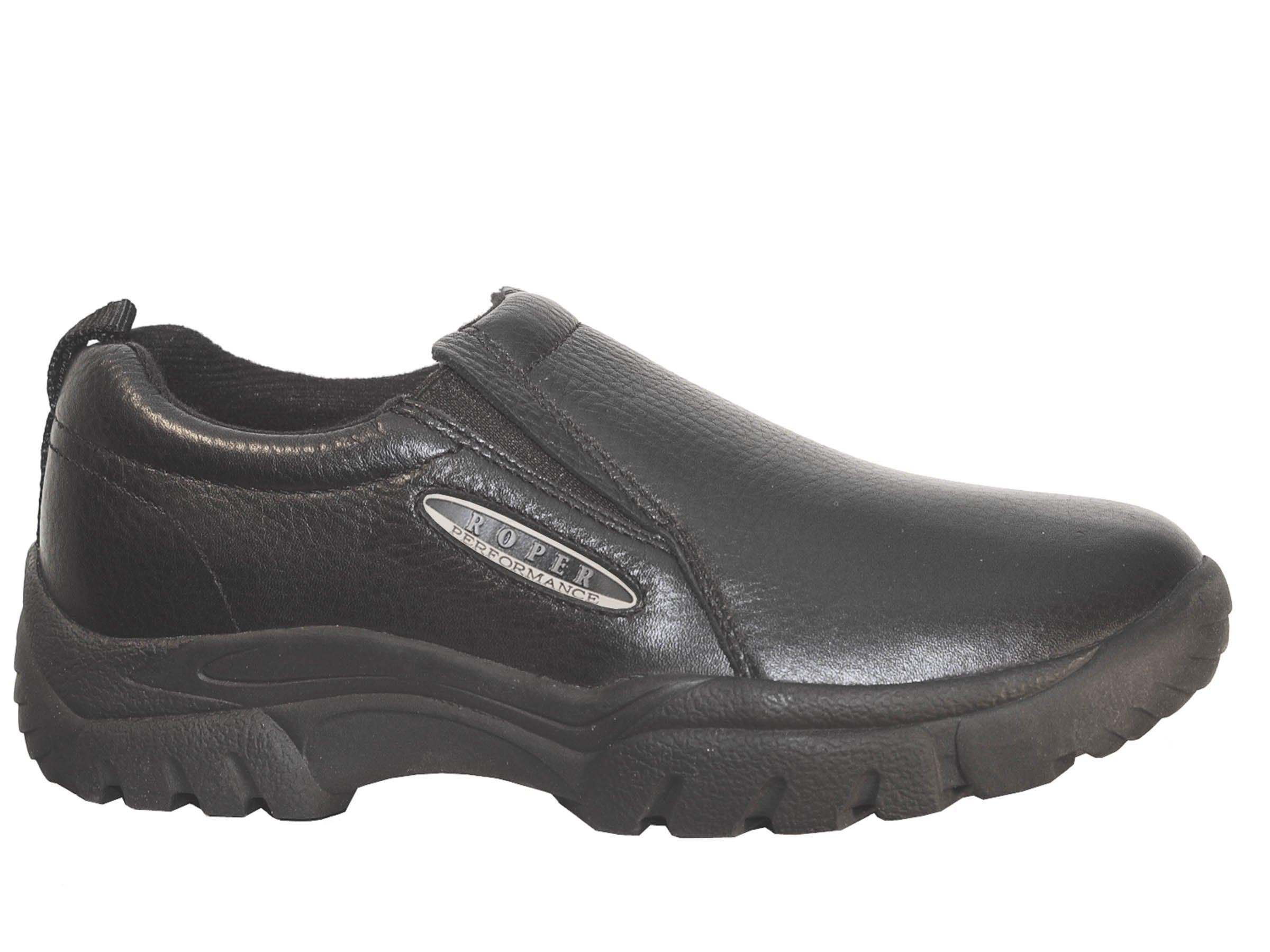 ROPER MENS PERFORMANCE SLIP ON SMOOTH BLACK TUMBLED LEATHER - Roper