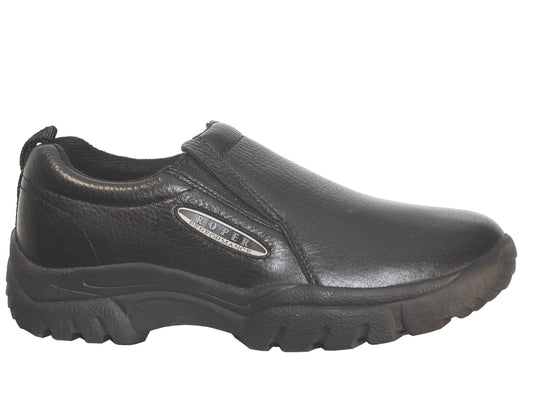 ROPER MENS PERFORMANCE SLIP ON SMOOTH BLACK TUMBLED LEATHER - Roper