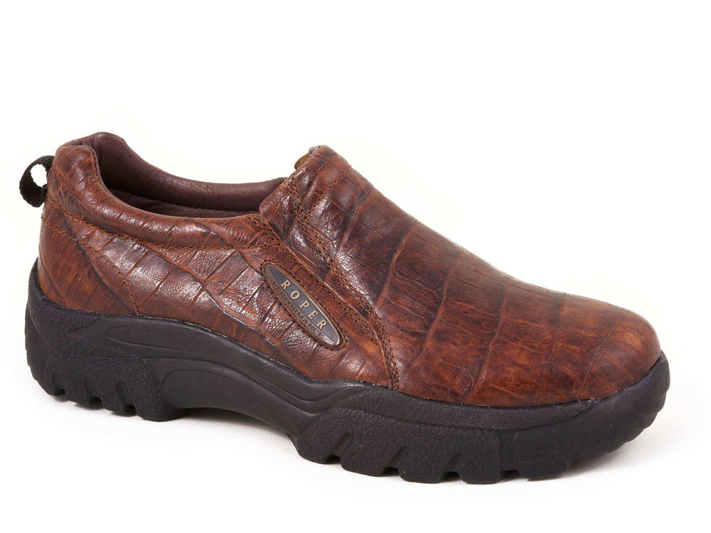 ROPER MENS PERFORMANCE SLIP ON REDDISH BROWN EMBOSSED CROC LEATHER - Roper - Flyclothing LLC