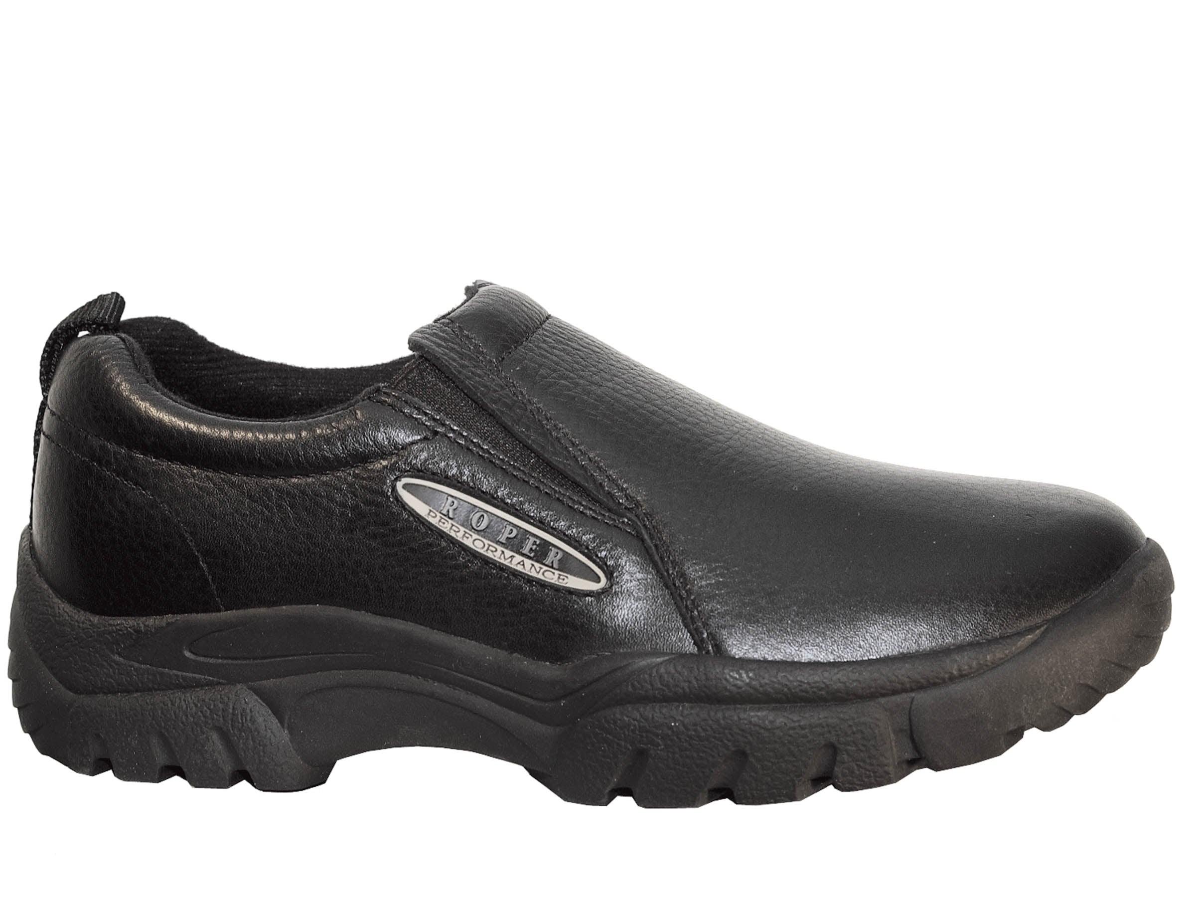 Roper Mens Performance Slip On Smooth Black Tumbled Leather