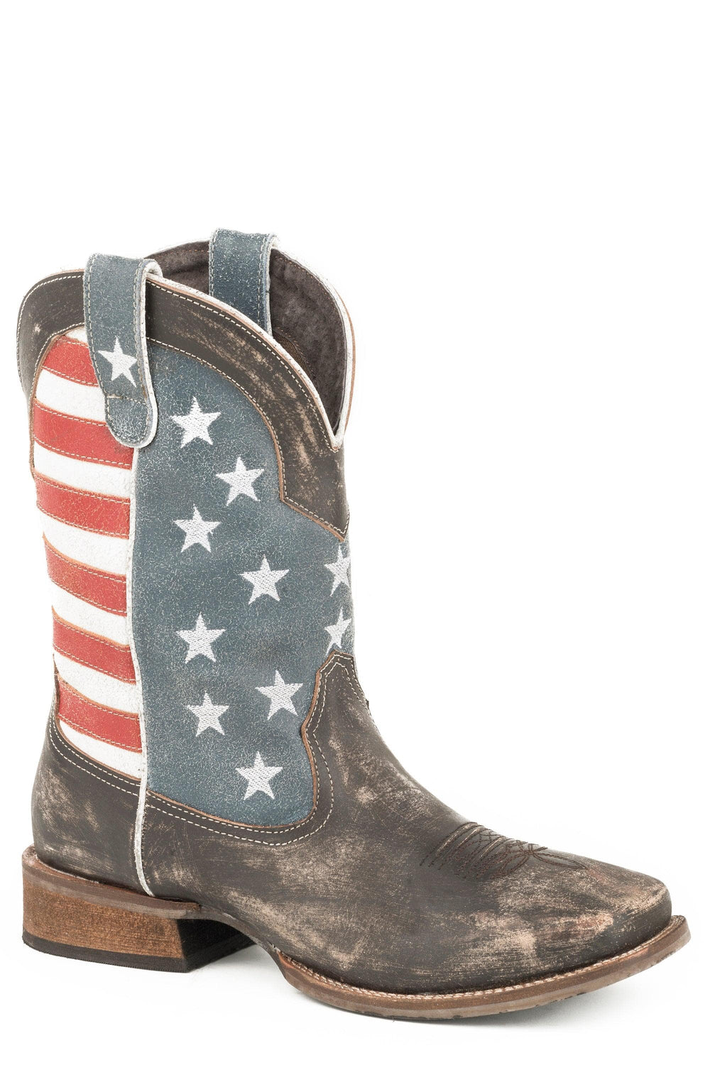 Roper Mens American Flag Boot With Distressed Brown Leather - Roper