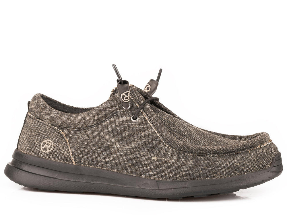 Roper Mens Black Canvas  Chukka With Two Eyelets  Elastic Laces - Roper