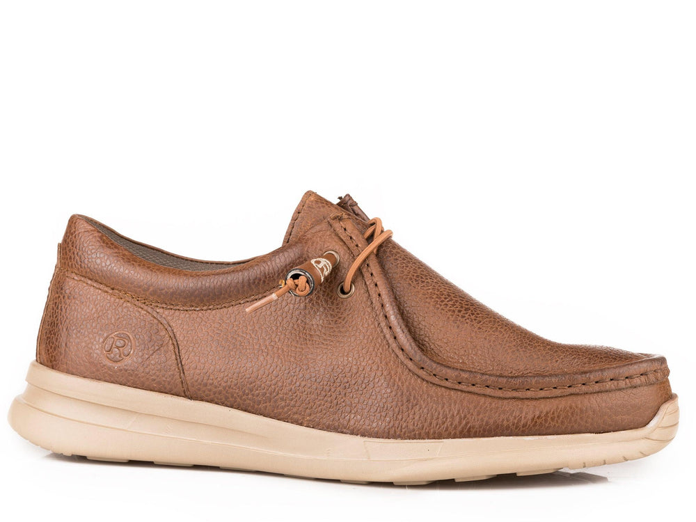 Roper Mens Brown Tumbled Leather  Chukka With Two Eyelets  Elastic Laces - Roper
