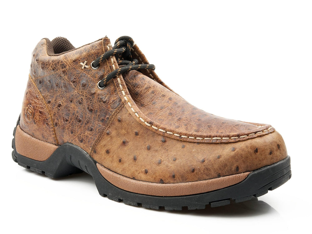 Roper Mens Performance Lite Sole 2 Eyelet Chukka Ankle Boot Brown Leather Embossed Ostrich - Roper