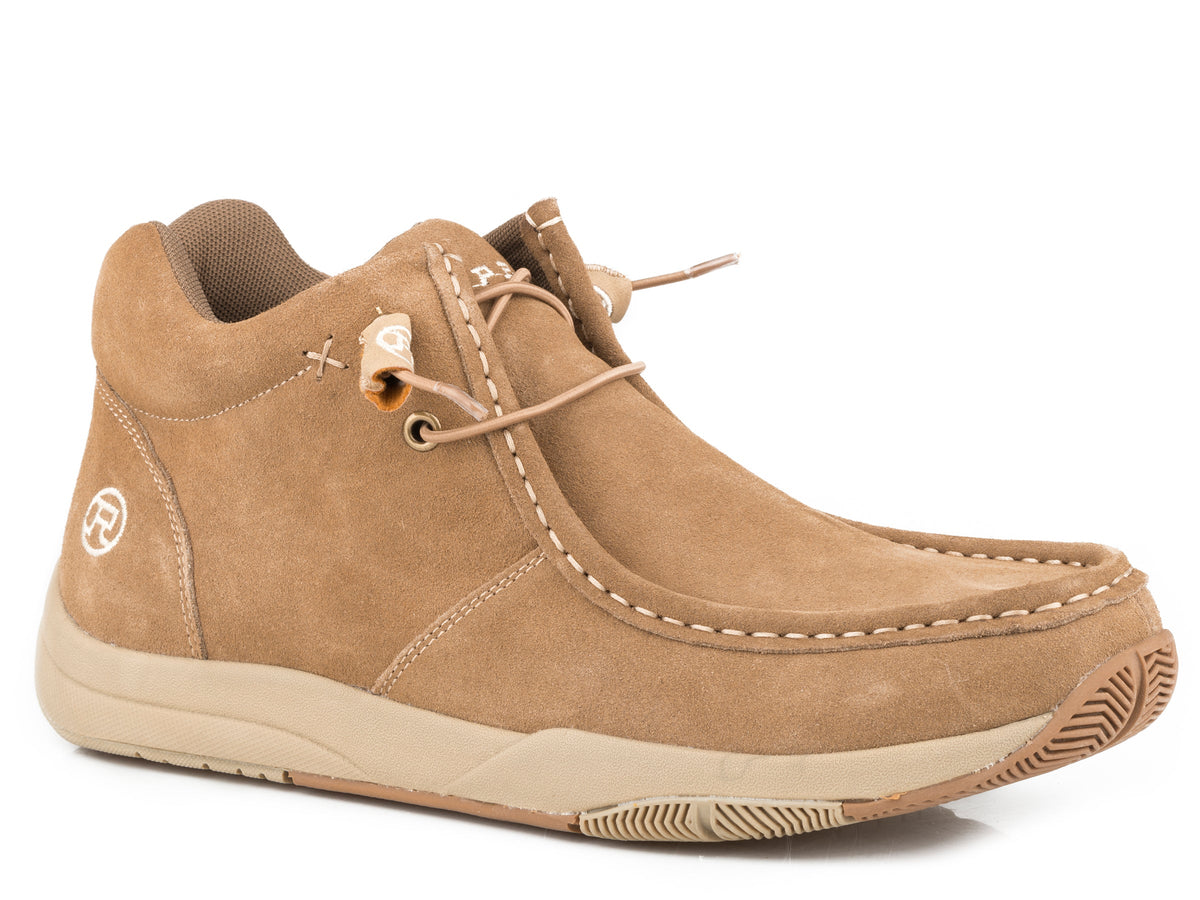 Roper Mens Tan Suede Leather Chukka With Two Eyelets  Elastic Laces