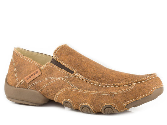 Roper Mens Driving Moc Brown Vintage Fabric With Fabric Wrapped Sole - Roper