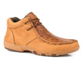 Roper Mens Driving Moc Chukka Tan Vintage Leather Leather Embossed Ostrich 2 Eyelet Lace Up - Roper