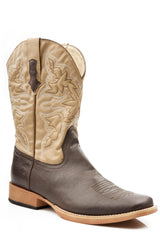 Roper Mens Cowboy Boot Faux Leather Brown Vamp With Tan Stitched Upper - Roper