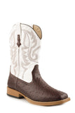Roper Mens Cowboy Boot Faux Leather Brown Ostrich Vamp With White Stitched Upper - Roper