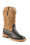 Roper Mens Cowboy Boot Faux Leather Brown Ostrich Vamp With Tan Stitched Upper - Roper