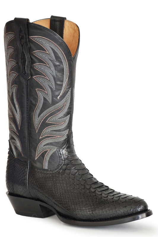 Roper Mens Black Backcut Python Vamp Boot R Toe Boot With Black Shaft - Roper