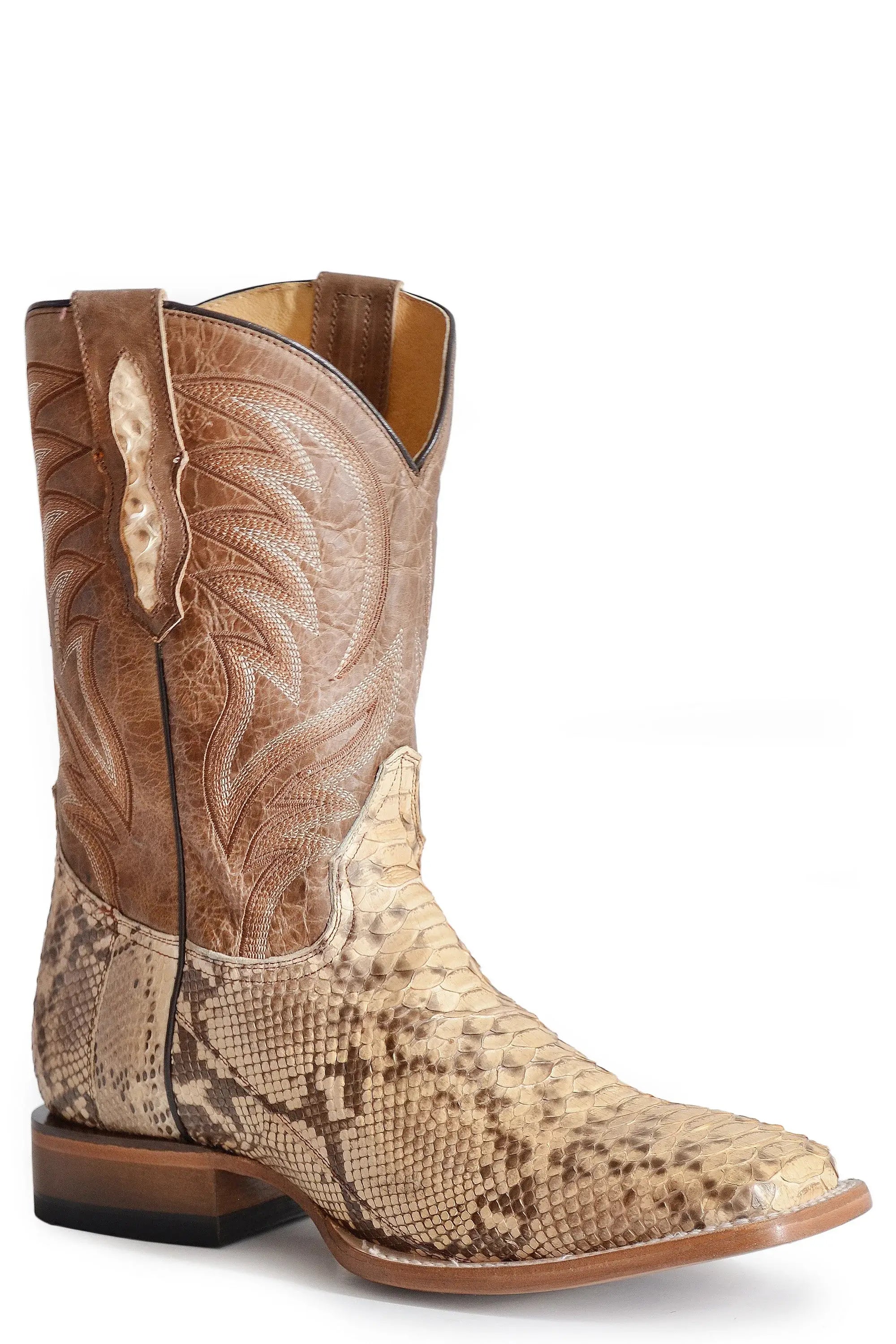 Roper Mens Natural Tan Backcut Python Vamp Square Toe Boot With Tan Shaft - Roper - Flyclothing LLC