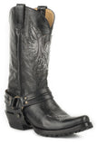 ROPER MENS LEATHER HARNESS BOOT ALL BLACK POLISHABLE WITH EAGLE OVERLAY ON UPPER AND LUG SOLE - Roper