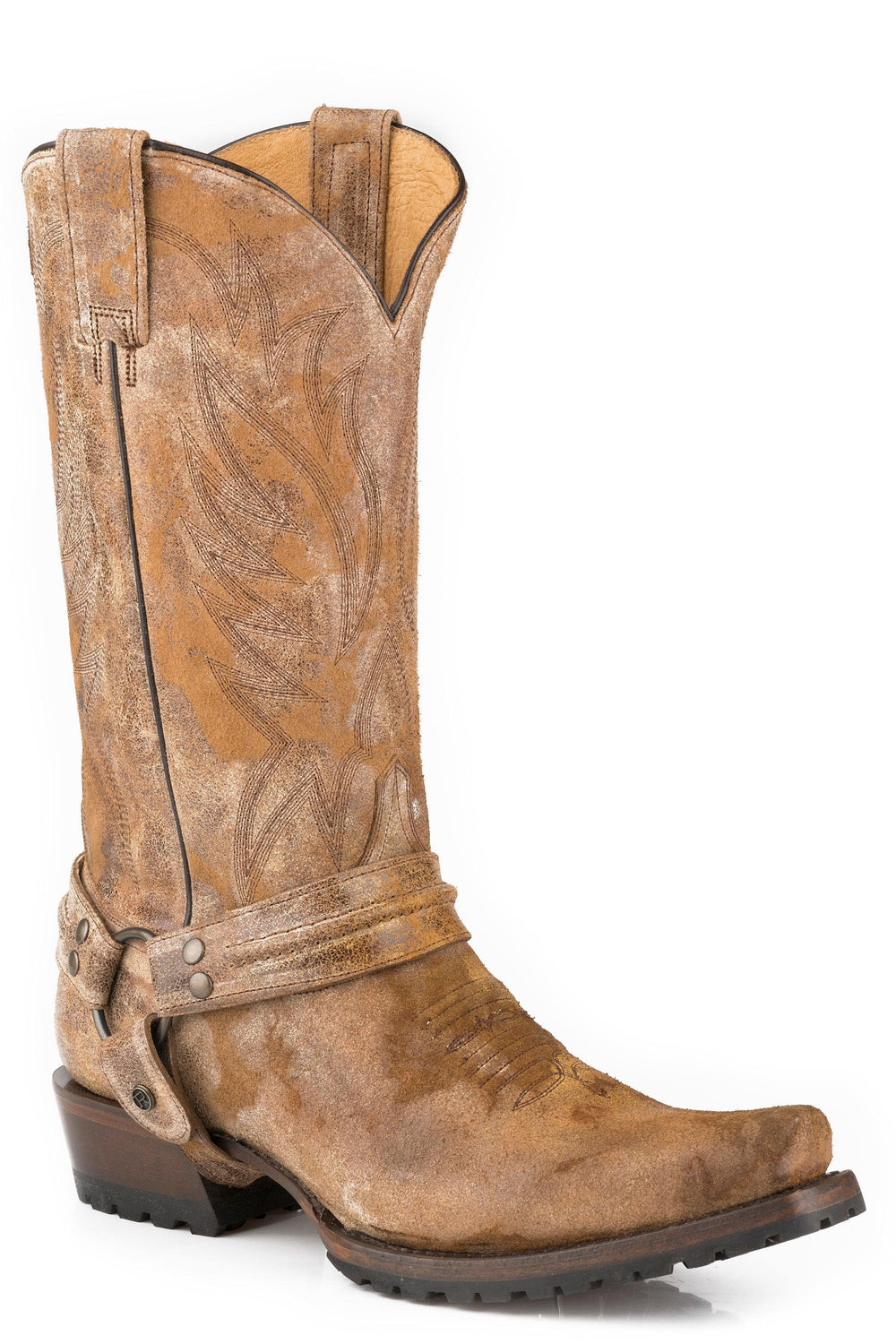Roper Mens Distressed Waxy Brown Vamp  Shaft Bandit Toe Boot With Harness - Roper