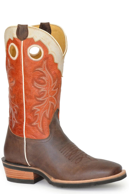 Roper Mens Burnished Brown Leather Vamp White Boot - Roper
