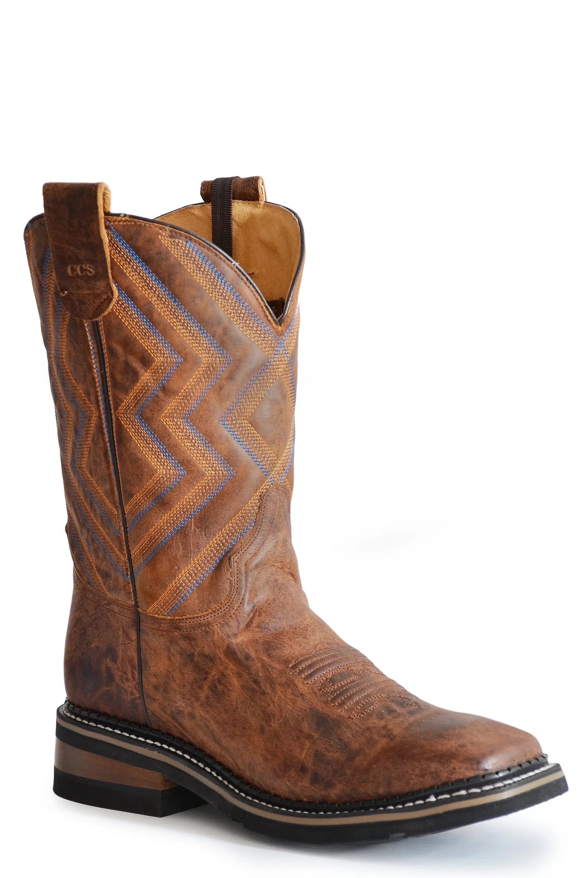 Roper Mens Tan Leather Vamp Shaft Square Toe Boot With Embroidered Shaft-Concealed Carry System - Roper - Flyclothing LLC