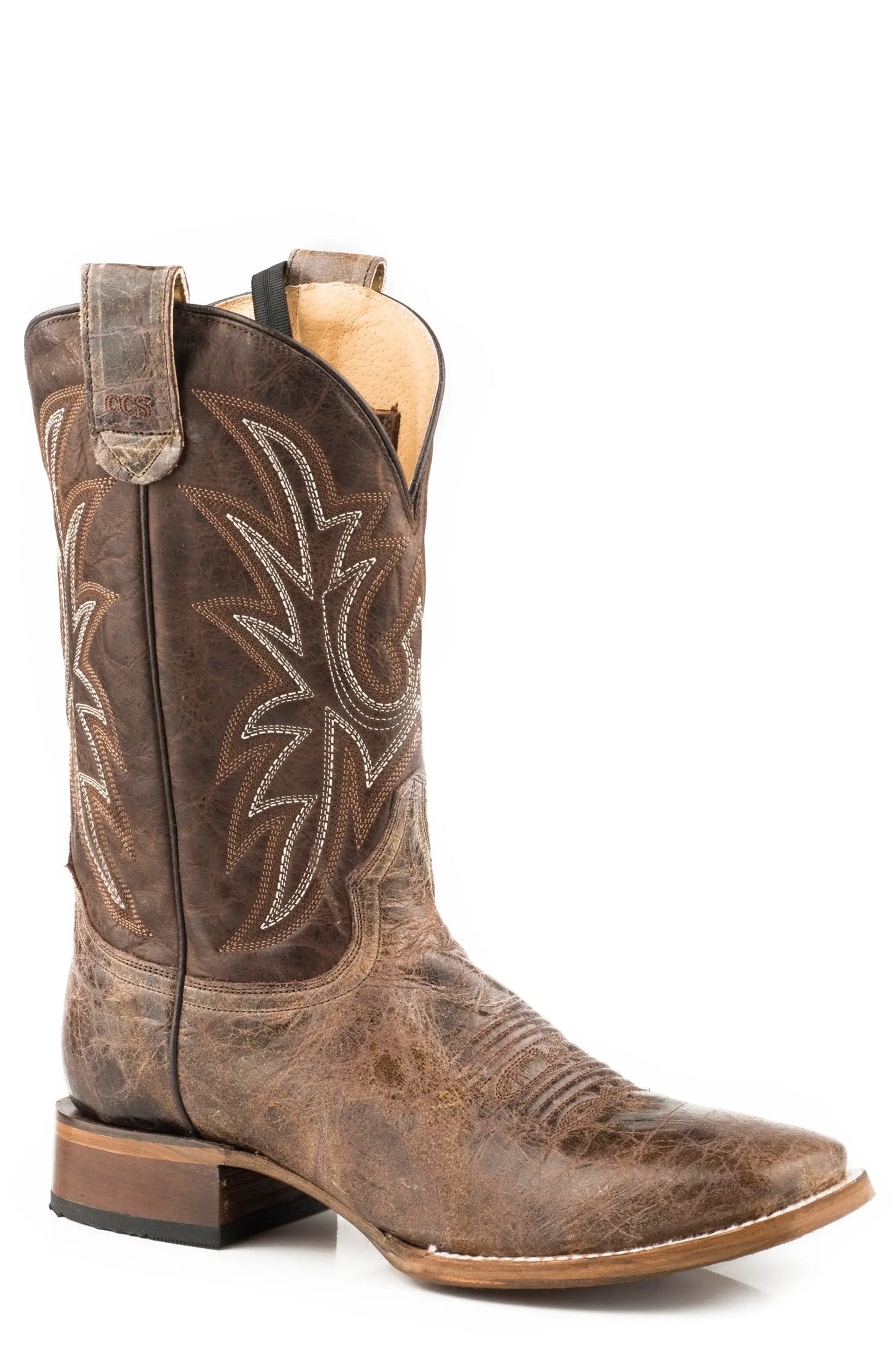 Roper Mens Leather Concealed Carry Boot Waxy Brown With Embroidered Upper - Roper - Flyclothing LLC