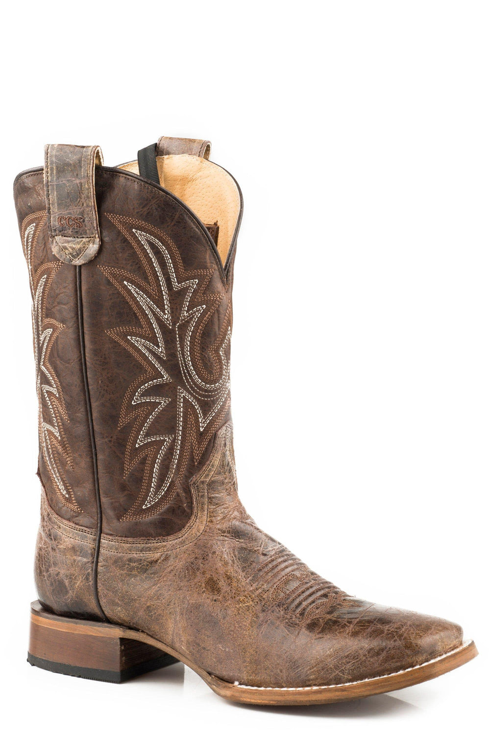 Roper Mens Leather Concealed Carry Boot Waxy Brown With Embroidered Upper - Roper