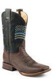 Roper Mens Leather Concealed Carry Boot Waxy Brown Vamp Black Upper With Embroidered American Flag And Rider Pocket Outside - Roper