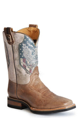 Roper Mens Brown Vamp With Natural Shaft Square Toe Boot With 2nd Amendment Printed On Shaft-Concealed Carry System