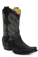 ROPER MENS LEATHER CONCEALED CARRY HARNESS BOOT ALL OVER MATTE BLACK WITH SIDEWINDER EMBROIDERED ON UPPER - Roper - Flyclothing LLC