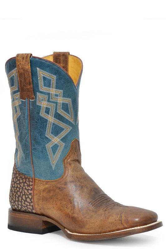 Roper Mens Waxy Tan Leather Vamp Embossed Bull - Roper