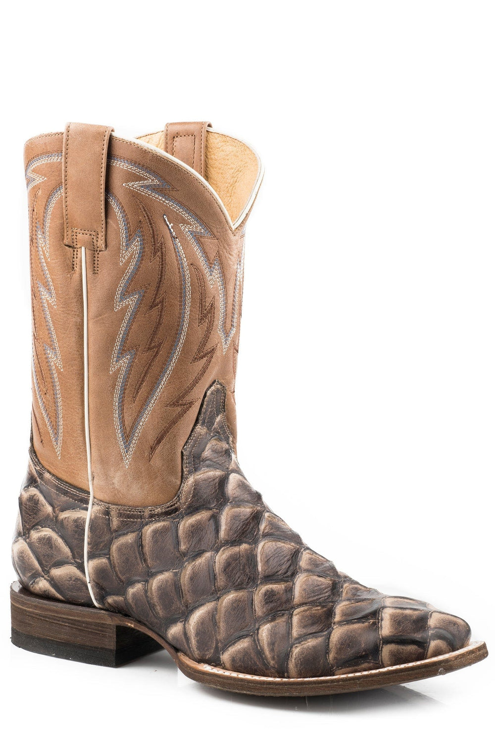 Roper Mens Brown And Tan Embossed Pirarucu Vamp - Roper