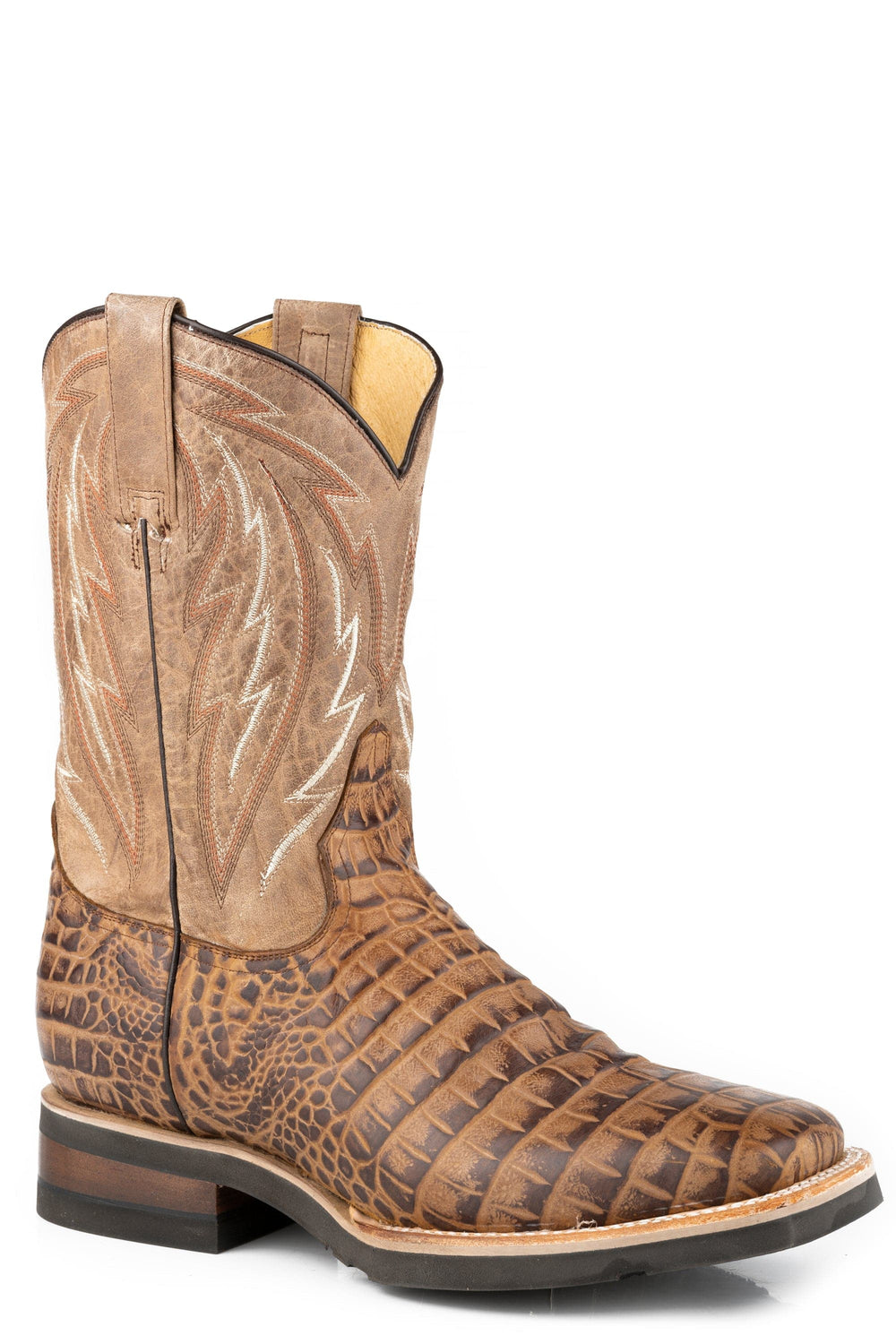 Roper Mens Burnish Brown Embossed Caiman Vamp - Roper