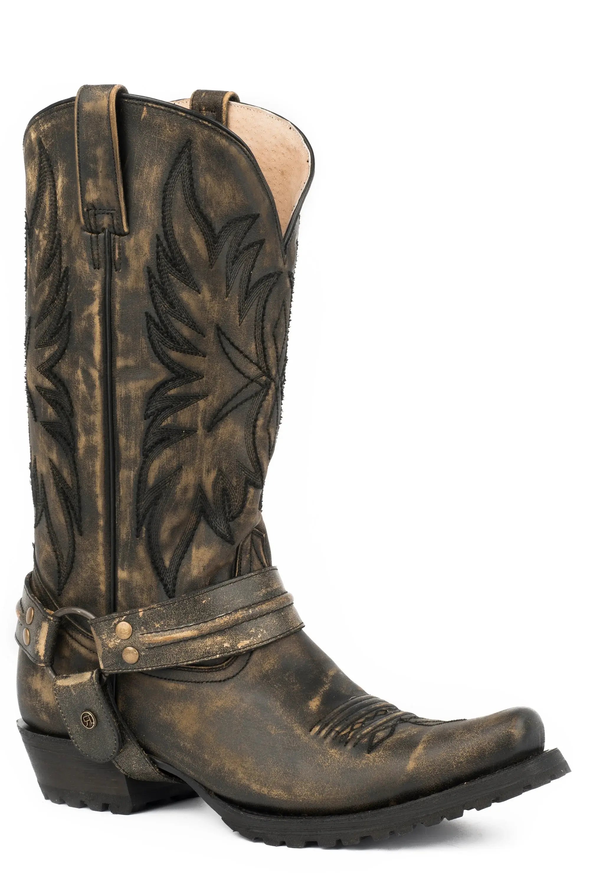 Roper Mens Vintage Black Vamp Shaft Bandit Toe Boot With Harness - Roper - Flyclothing LLC