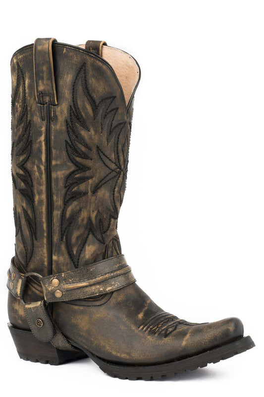 Roper Mens Vintage Black Vamp Shaft Bandit Toe Boot With Harness - Roper - Flyclothing LLC
