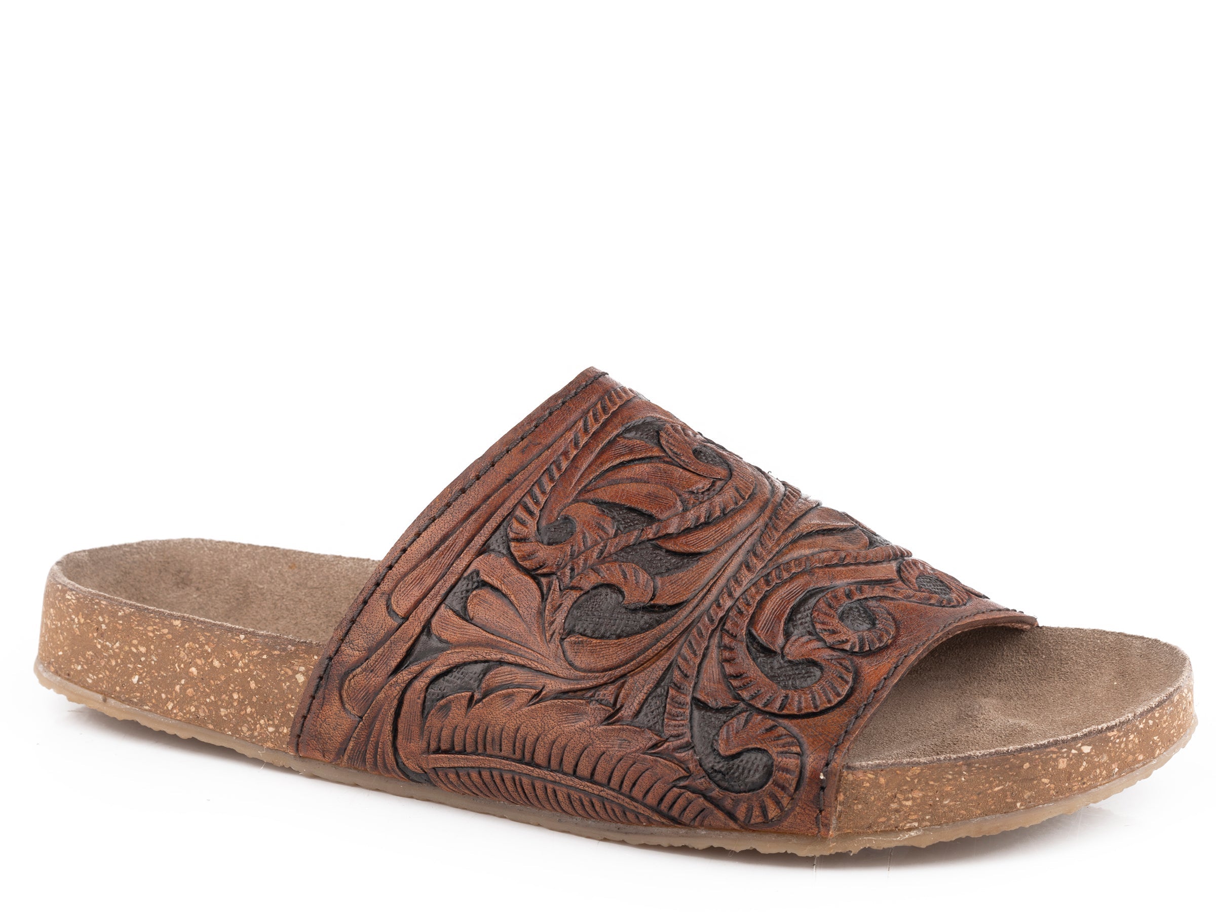 Roper Womens Cognac And Black Tooled Leather