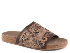 Roper Womens Creme And Brown Tooled Leather