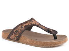 Roper Womens Brown And Tan Tooled Leather