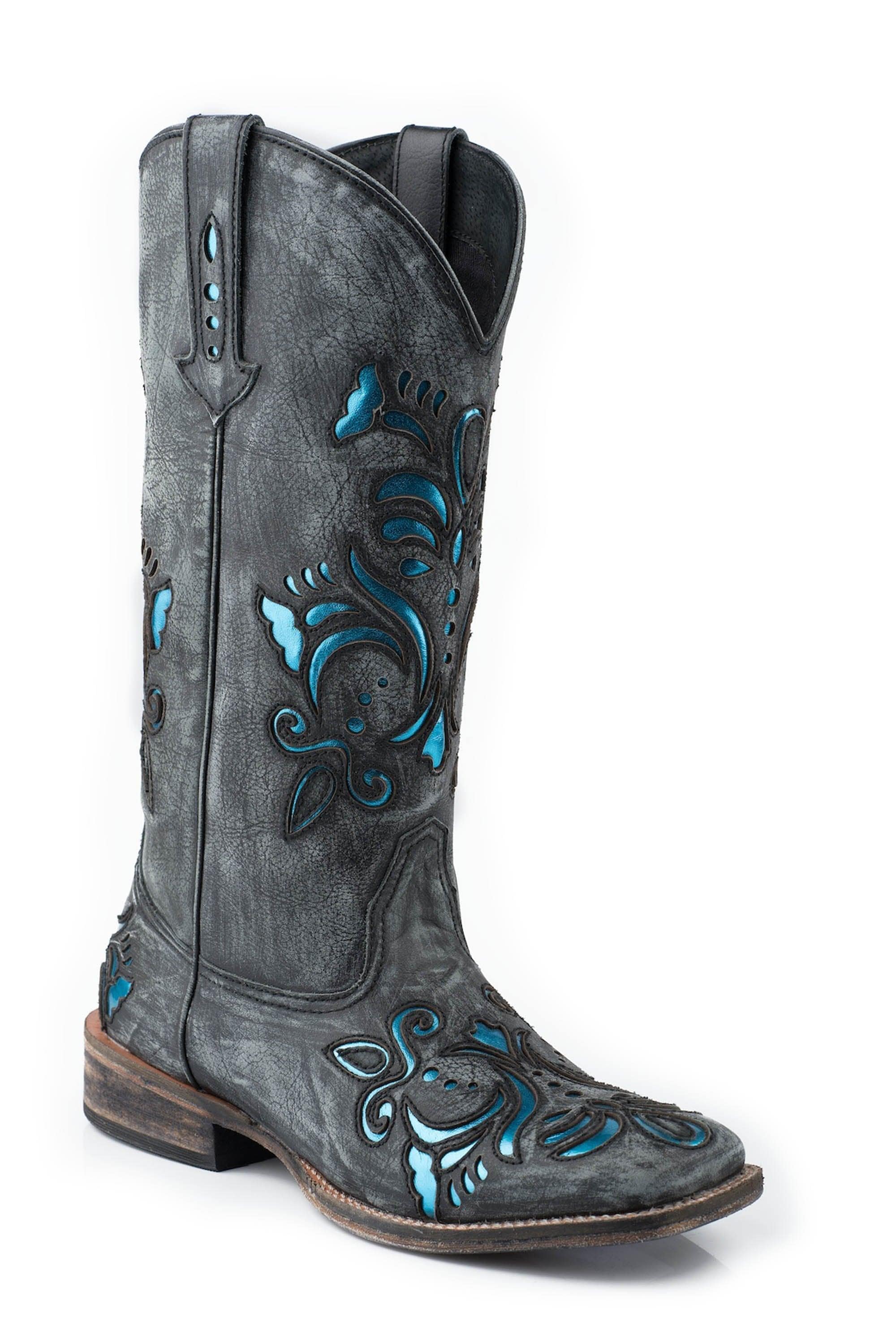 ROPER WOMENS 12 IN LEATHER BOOT WITH UNDERAY ON VAMP AND SHAFT - Roper