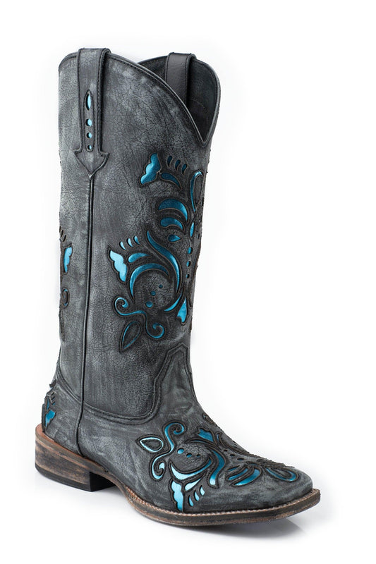 ROPER WOMENS 12 IN LEATHER BOOT WITH UNDERAY ON VAMP AND SHAFT - Roper