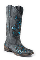 ROPER WOMENS 12 IN LEATHER BOOT WITH UNDERAY ON VAMP AND SHAFT - Roper