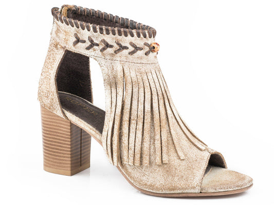 Roper Womens Vintage Beige Suede With Fringe Fashion Open Toe Sandal - Roper
