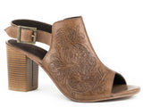 Roper Womens Fashion Mule Beige Floral Tooled Leather With Open Toe And Back Strap - Roper